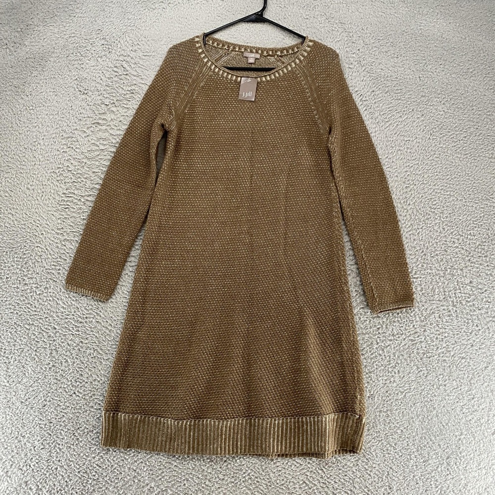 J Jill Sweater Dress Womens XS Brown Knit Shift Long Sleeve Earthy Indie